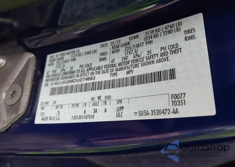 2013 Ford Escape Se из США, поврежденный, VIN 1FMCU0G98DUD74663